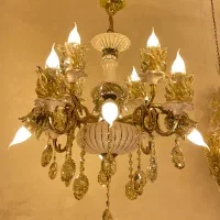 لوستر دوگل واژگون ۸شاخه ۱۲ شعله سرامیکی برنجی|لوستر و چراغ آویز|تهران, نعمتآباد|دیوار