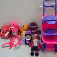 اسباب بازی دخترانه کالسکه عروسک پلنگ صورتی خرس