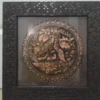 تابلو سنتی مسی آهو و طاووس سایز ۳۰ در ۳۰