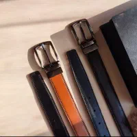 کمربند دورو چرم طبیعی با سگک چرخشی (هدیه وکادو)