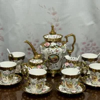 ست چای خوری گل برجسته لمونژ طلاکوب