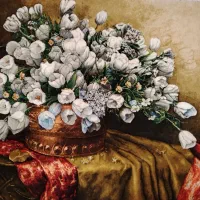 تابلوفرش دستباف طرح گلدان گل لاله