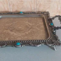 سینی استیل پایه دار با نگین آبی|ظروف سرو و پذیرایی|ری, صفاییه (چشمه علی)|دیوار