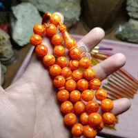 تسبیح کهربا تراش گرد خاص نارنجی