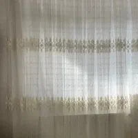 پرده گیپور با آستر ۲ عدد / پرده کتان گلدار بنفش