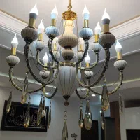 تولیدی لوستر،لوستر سنگی کلاسیک9شاخه برنج مدل فرشته|لوستر و چراغ آویز|اراک, |دیوار