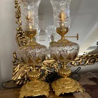 شمعدان کریستال پایه برنز