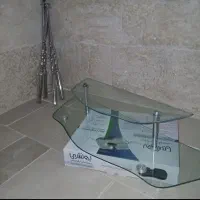 میز کنسول شیشه ای پایه استیل و آینه خاتم تزئینی