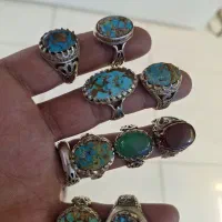 انگشتره نقره روسی بافیروزه و عقیق اصلی