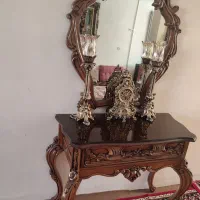 ایینه کنسول چوبی همراه با شمعدان وساعت