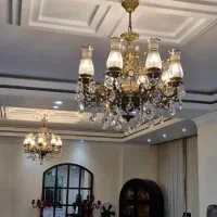 لوستر برنج کنده کاری شده ۸ شاخه دو عدد|لوستر و چراغ آویز|تهران, اباذر|دیوار