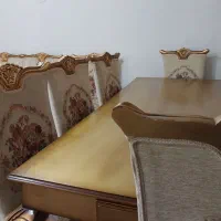 مبلمان ومیز نهار خوری ۸نفره چوب گردو ورق طلا|مبلمان خانگی و میز عسلی|رودهن, |دیوار