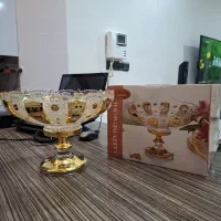 ظرف میوه خوری الیش بزرگ ،کریستال چک طلا کوب آلیش