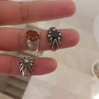 سه انگشتر نقره عقیق ضابتی ویاقوت معدنی و بابا قوری