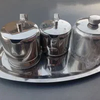 سینی قوری کتری و قندون استیل نو