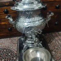 سماور گازی قلم کاری شده با سینی و کاسه