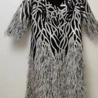 لباس مجلسی  بلند مشکی نقره ای بسیار شیک وسالم