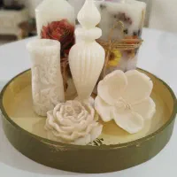 ست ۷ تکه شمع های لوکس همراه سینی چوبی پتینه