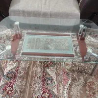 میز جلو مبل شیشه ای بدنه و پایه استیل