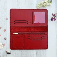 کیف پول چرم طبیعی دستدوز قرمز سپیدار