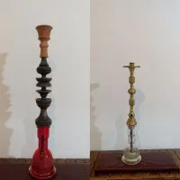 دو عدد قلیان برنجی و چوبی