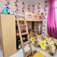 تخت دوطبقه جوان همراه میزآرایش،کمد و میزکامپیوتر