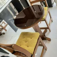 میز غذا خوری چوب روس، نو+ ۲ صندلی +۲عددکوسن