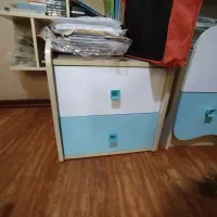 کمد رنگ آبی سفید با یک عدد میز کشویی و کمد کوچک|جاکفشی، کمد، دراور|آستارا, |دیوار