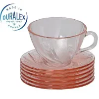 6 عدد فنجان نعلبکی صورتی پیچ اصل فرانسه