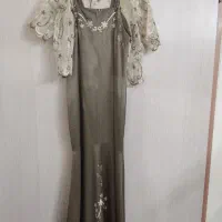 پیراهن ساتن دو بنده با کت گیپور