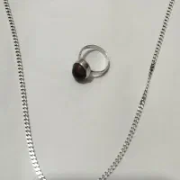 گردنبند کارتی نقره ایتالیا به همراه انگشتر عقیق