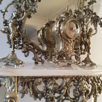 آینه کنسول جاشمعی ساعت برنجی قدیمی|مبلمان خانگی و میز عسلی|لاهیجان, شیشه گران|دیوار