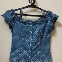 شومیز و دامن لی کاغذی سوزن دوزی شده مرواریدی