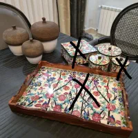 سینی. جعبه تیبگ چوبی. پاسماوری بلوط سرامیک.سس خوری