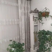 پرده تور همراه با والان کرم روشن و قهوه ای تیره