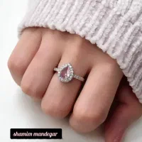 انگشتر جواهری قلبی و اشکی نگین صورتی|جواهرات|اصفهان, مارچین|دیوار
