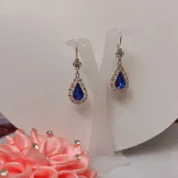 گوشواره نقره ملیله کاری اصفهان نگین آبی کد ۶۱۱