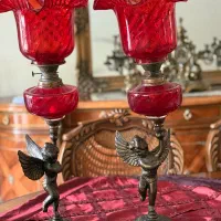 2عدد لامپا با پایه قلع و سرب فرشته دار
