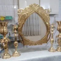 اینه شمعدان مسی و برنجی قدیمی ابکاری طلا