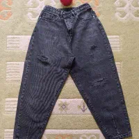 شلوار زاپ دار مام فیت خاکستری