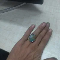 انگشتر نقره قدیم فیروزه وعقیق مشکی نگین کاری شده