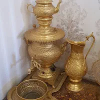 مجموعه سماور، پارچ سنتی، سینی، کاسه و بشقاب