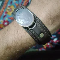 دستبند چرمی با قاب نقره