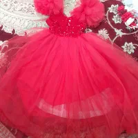 پیراهن مجلسی دخترانه قرمز پفی سایز ۶ سال