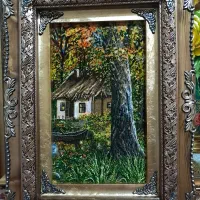 تابلوفرش دستبافت/تابلو فرش طرح منظره گل ابریشم