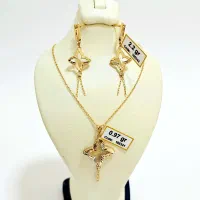 نیم ست طلا تراش آویزدار البرنادو پلاک گوشواره