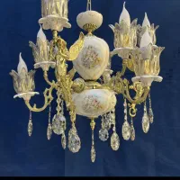 لوسترفرشته دوگل سرامیکی لامپا9شعله اصل برنج برنجی