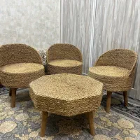 ست میز و صندلی حصیری چوبی