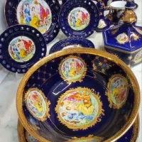 فروش سرویس چینی سرمه ای طلاکوب