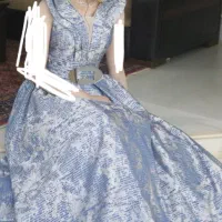 پیراهن بلند نو مجلسی ژاکارد آبی روشن